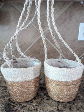 5" Natural Two-Tone Hanging Jute Planter (Set of 2)
